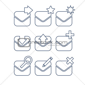 Mail icon set. Linear icons.