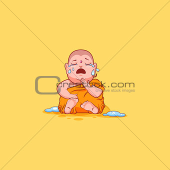 Sticker emoji emoticon emotion vector isolated illustration unhappy character cartoon Buddha crying