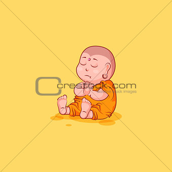 Sticker emoji emoticon emotion vector isolated illustration unhappy character cartoon meditate Buddha