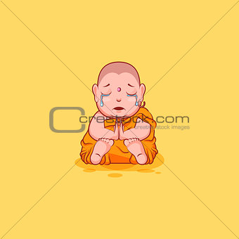 Sticker emoji emoticon emotion vector isolated illustration unhappy character cartoon sad Buddha crying tears