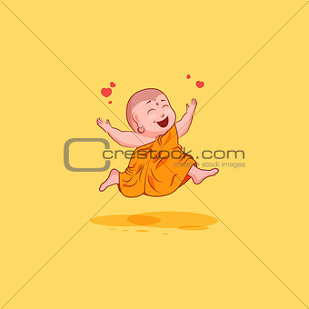 Sticker emoji emoticon emotion vector isolated illustration unhappy character cartoon Buddha jumping for joy