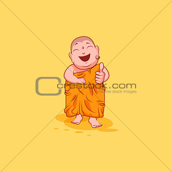 Sticker emoji emoticon emotion vector isolated illustration unhappy character cartoon Buddha approves with thumb up