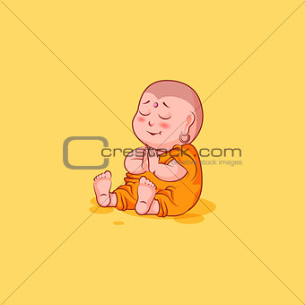 Sticker emoji emoticon emotion vector isolated illustration unhappy character cartoon Buddha sit embarrassed