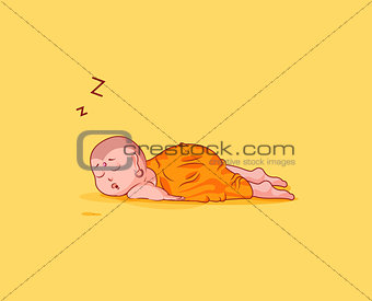 Sticker emoji emoticon emotion vector isolated illustration unhappy character cartoon Buddha sleeps on the stomach