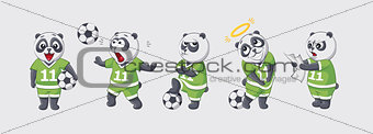 Set kit collection sticker emoji emoticon emotion vector isolated illustration happy character sweet cute little kicker panda football player goalkeeper forward defender