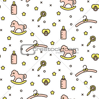 Baby cute toddler line icon vector pattern.