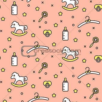 Baby cute toddler pink line icon vector pattern.