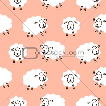 Baby sheep girlish cute seamless vector pattern.