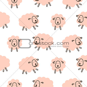 Cute sheeps girlish baby seamless vector pattern.
