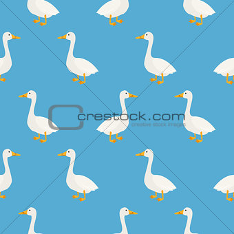 Blue cute geese seamless vector pattern.