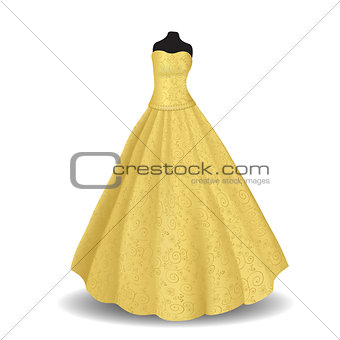 yellow party dress on a white background