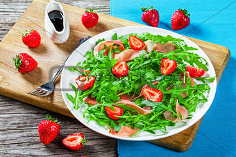 strawberry, arugula, ham salad with balsamic vinegar
