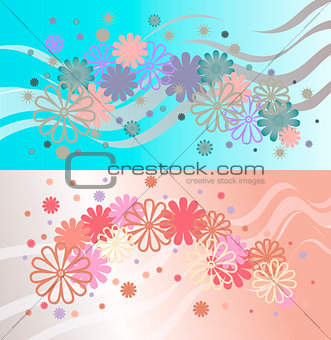 Bright background of multi-colored flowers and ribbons.