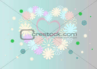 Bright background of multi-colored flowers in the form of a heart.
