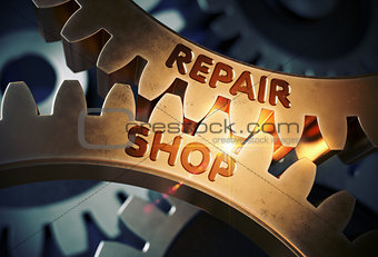 Repair Shop Concept. Golden Cog Gears. 3D Illustration.
