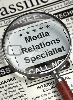 Job Opening Media Relations Specialist. 3D.