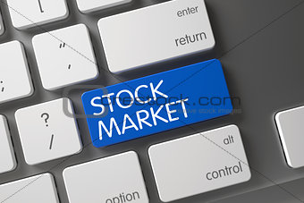 Blue Stock Market Key on Keyboard. 3d.