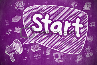 Start - Cartoon Illustration on Purple Chalkboard.