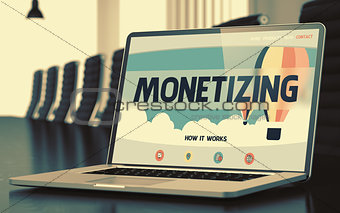 Landing Page of Laptop with Monetizing Concept. 3d.