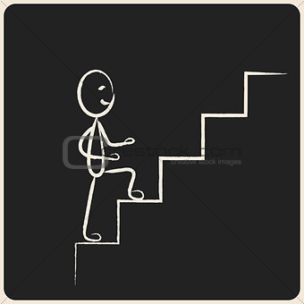 Business success climbing stairs in chalk icon