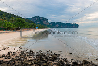 Top view of the ebb and flow of Krabi beach, Thailand
