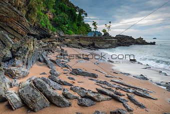 Cloudy weather, rocky coast and the sea. Landscape of Thailand, 