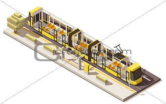 Vector isometric low poly low-floor tram