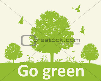 Green background with tree