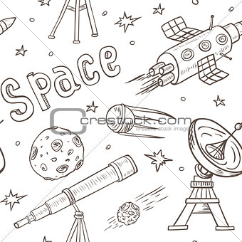 Seamless pattern with space ship