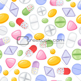 Vector heap of tablets and capsules. Seamless pattern tile