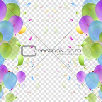 Bright balloons and confetti background