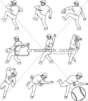 American Baseball Pitcher Throwing Ball Complete Set