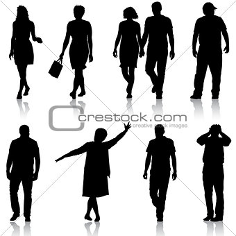 Set black silhouettes of beautiful man and woman on white background. Vector illustration