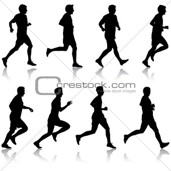 Set of silhouettes. Runners on sprint, men. vector illustration