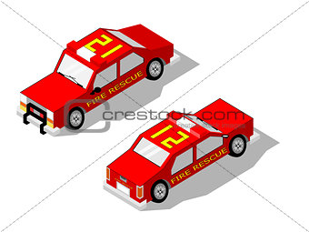 Isometric fire rescue car showing front and rear  views