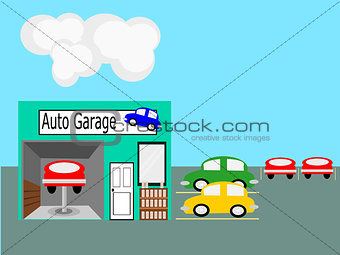 Flat Design  Auto Garage Scene
