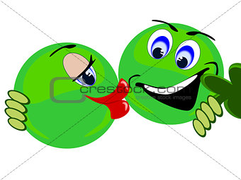 Emoji Green Couple about to kiss holding clover