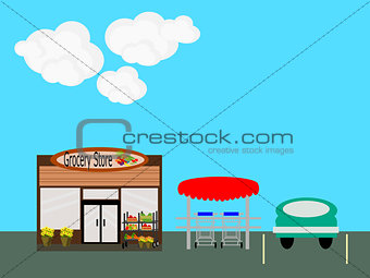 Flat Design  Grocery Store Scene