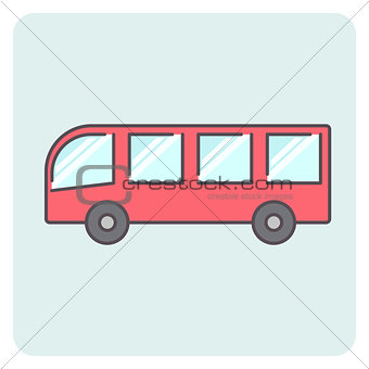 Flat outlone red bus icon