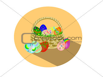 Easter eggs in a basket flat design circular icon