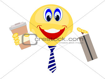 Emoji business man holding coffee and briefcase