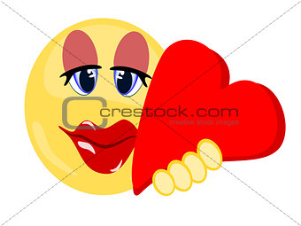 Emoji female lovingly holding a large red heart