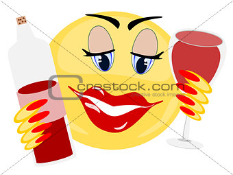 Emoji female holding bottle and glass of red wine
