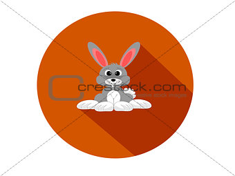 Grey rabbit flat design circular icon