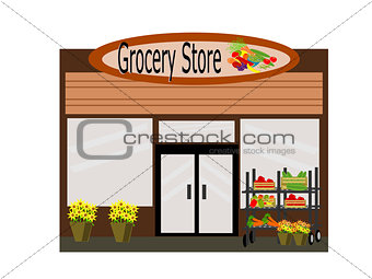 Icon Flat Design Grocery Store Isolated