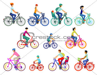 Cyclist group illustration, isolated