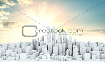 White city downtown on sky background