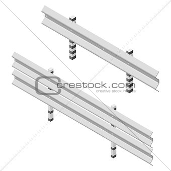 Metal road fence isometric, vector illustration.