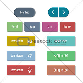 Stylish multicolored web buttons with 3D effect, vector illustration