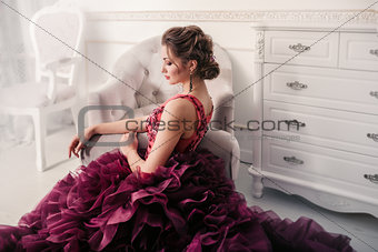 Bride in violet wedding dress